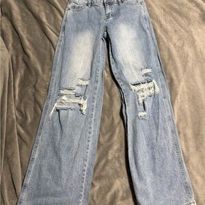 PacSun High Rise Blue Denim Jeans with Distressed Details